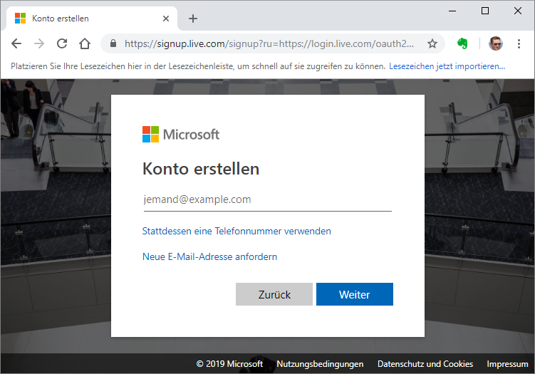 Anmelden bei live.com