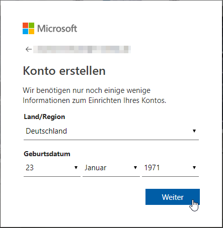 Weitere Schritte zum Erstellen des Microsoft-Kontos