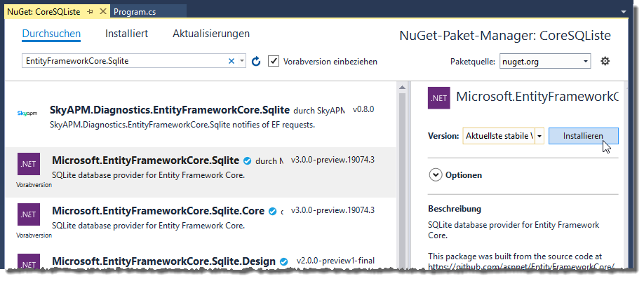 Hinzufügen der NuGet-Pakete