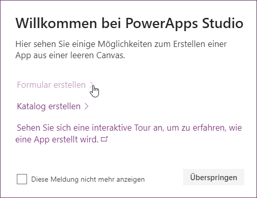 Möglichkeiten beim Anlegen der App