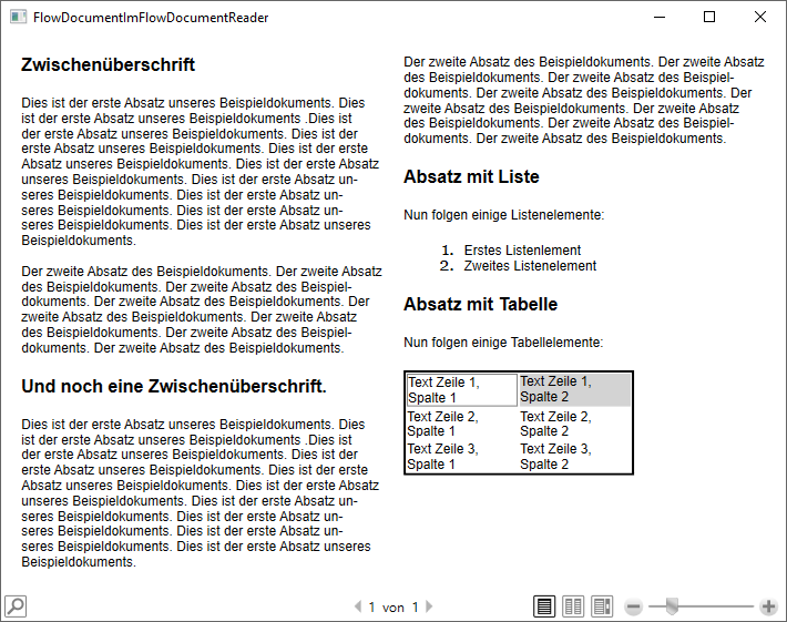 Ausgabe des Inhalts eines FlowDocuments im FlowDocumentReader-Steuerelement