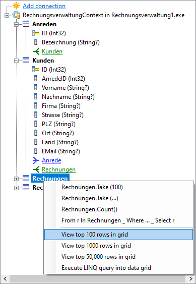 Die Entitäten der neuen Verbindung