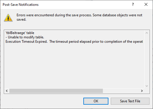 Timeout beim Ändern eines Feldnamens