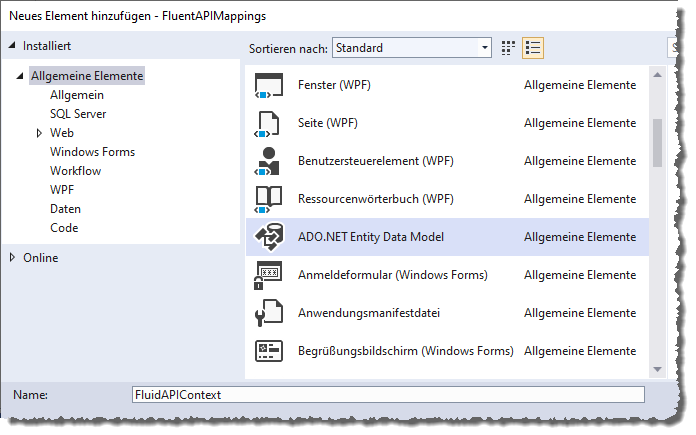 Entity Data Model hinzufügen