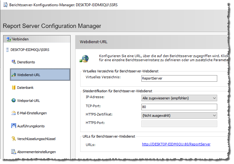 Einstellen der URL für den Webdienst