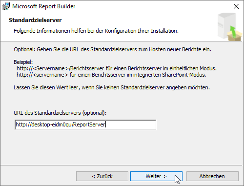 Angabe des Berichtsservers während der Installation