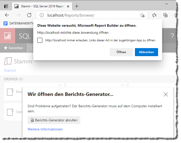 Freigeben des Öffnens des Report Builders