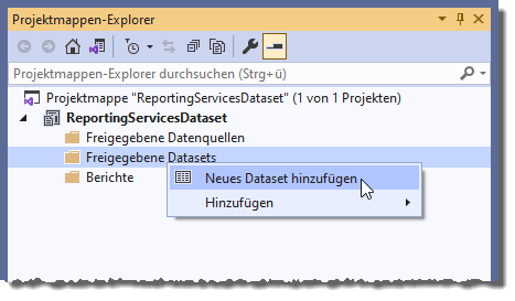 Hinzufügen eines neuen Datasets per Kontextmenü