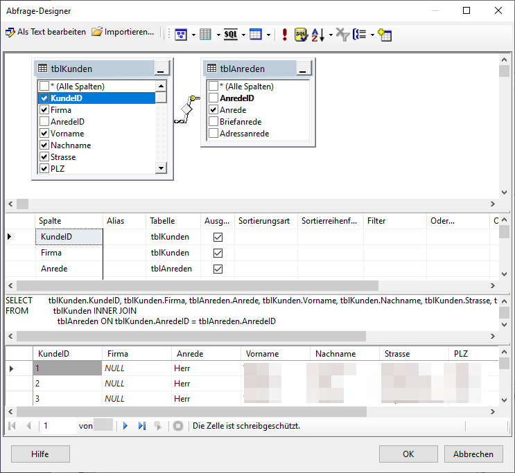 Entwurfsansicht eines Datasets