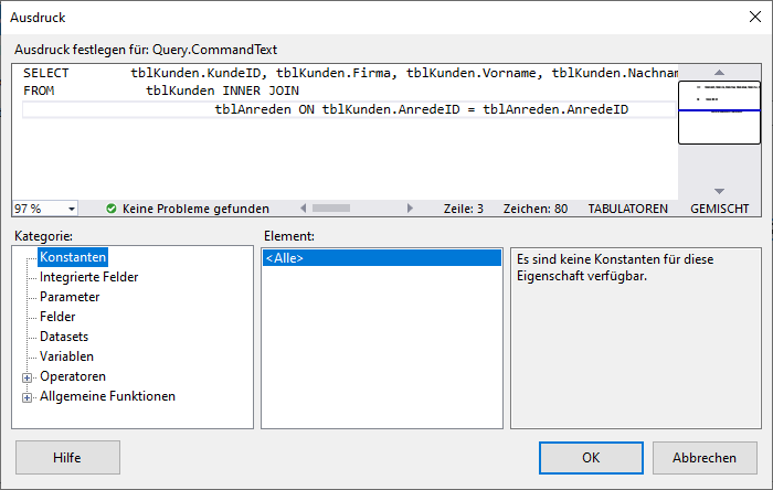 Bearbeiten des Abfrage-Ausdrucks