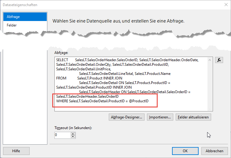 Integrieren des Parameters im Abfrageausdruck