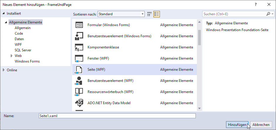 Hinzufügen eines Page-Elements