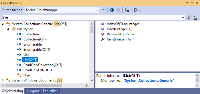 Die List(Of T)-Auflistungsklasse im Objektkatalog
