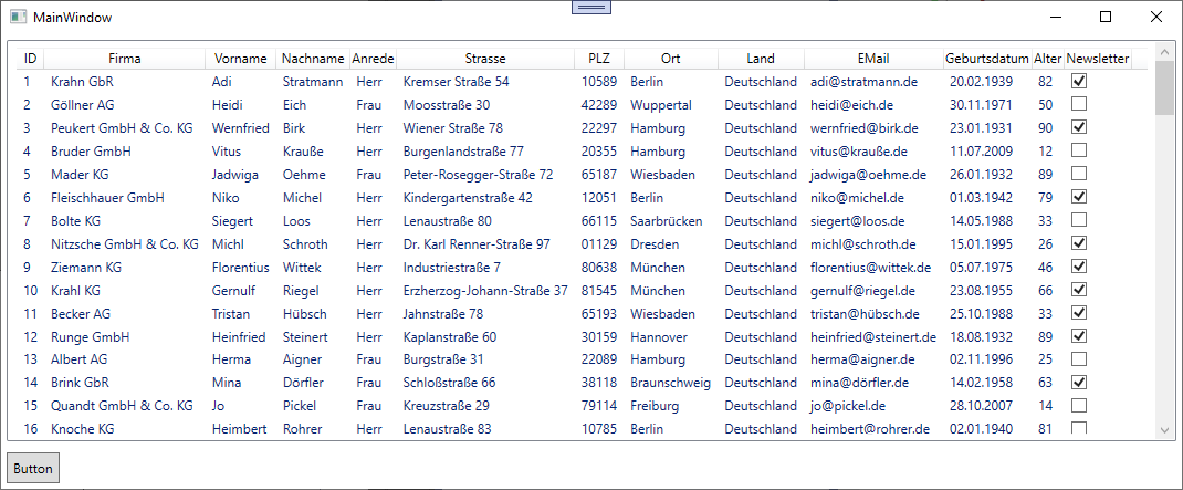 Die Liste der Kunden im ListView-Steuerelement