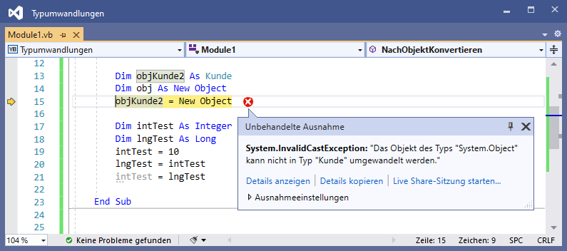 Fehler beim Zuweisen von Object zu einem anderen Objekttyp
