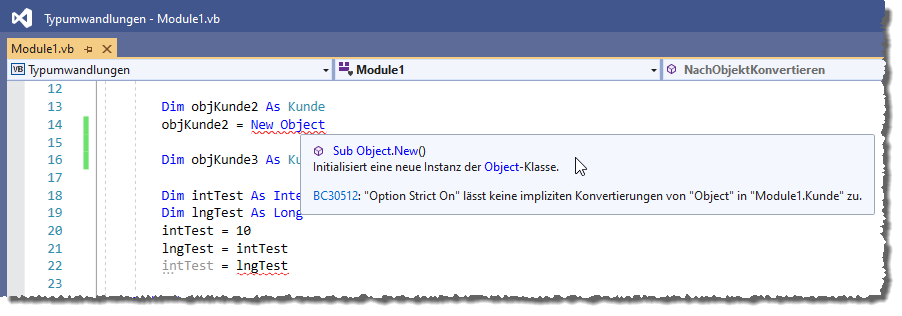 Anzeige nicht erlaubter Konvertierungen