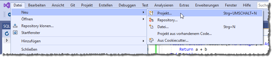 Anlegen eines neuen Projekts