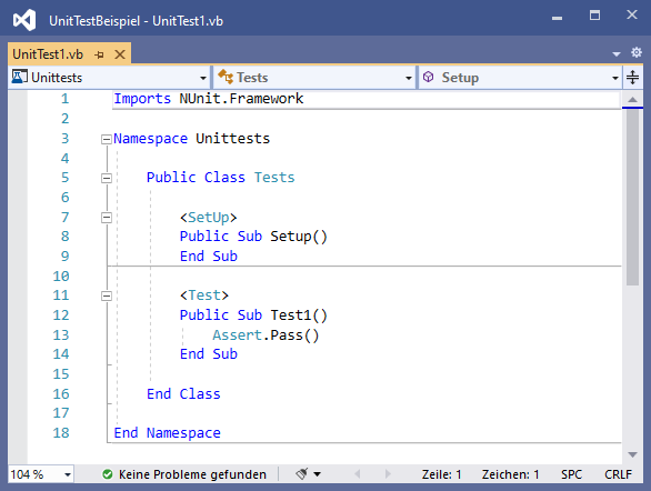 Die Vorlage für eine Testklasse