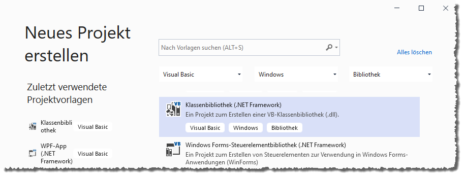 Auswahl des Projekttyps