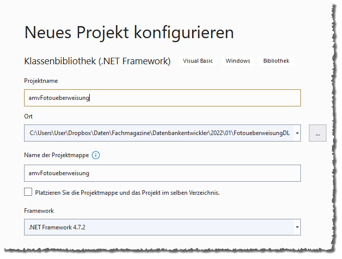 Konfigurieren des neuen Projekts