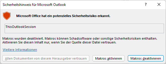 Meldung, wenn Benachrichtigungen für Makros aktiviert sind