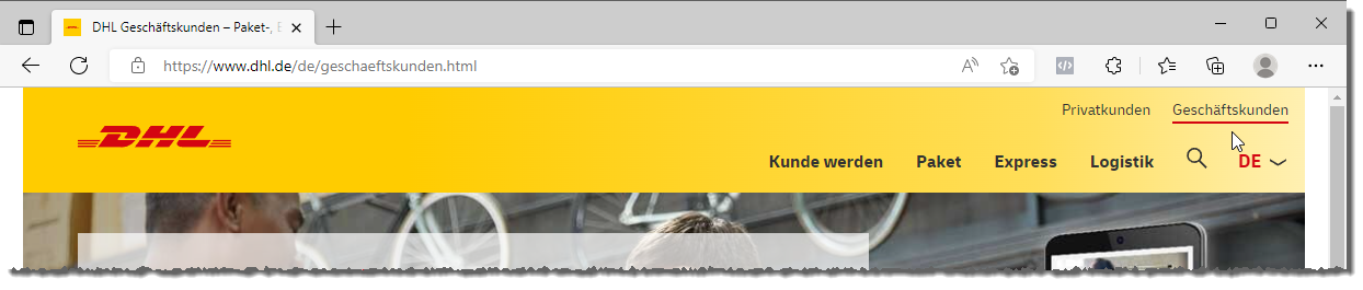 Hier gelangst Du zum Geschäftskundenbereich von DHL.
