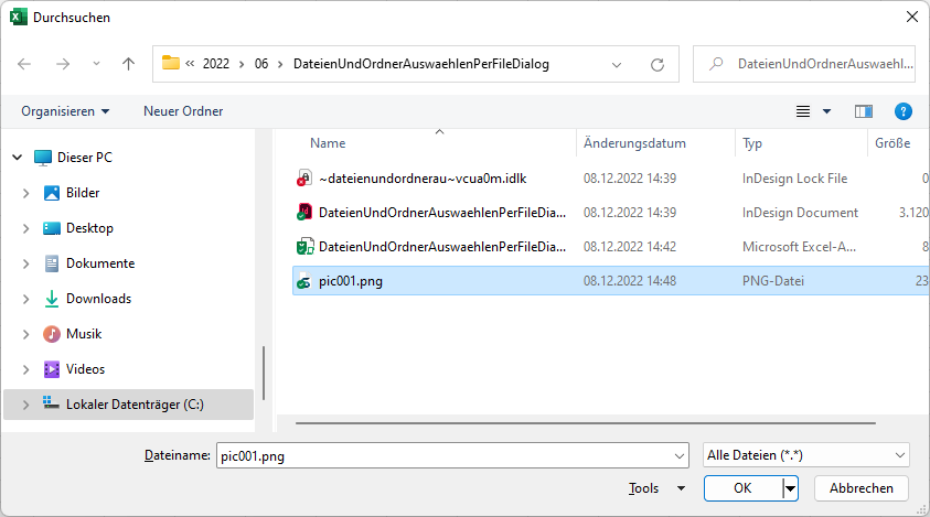 Ein erster Dateidialog zur Auswahl einer Datei