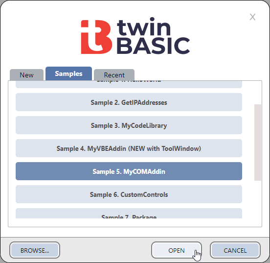 Projekt auf Basis der Vorlage MyCOMAddin erstellen