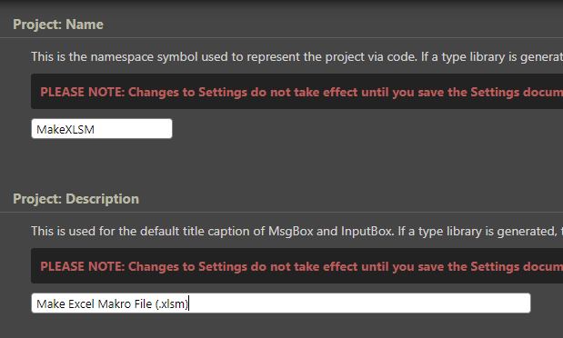 Einstellen von Projektname und -beschreibung