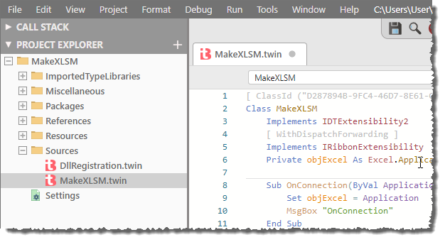 Einstellen des Klassennamens und des Dateinamens