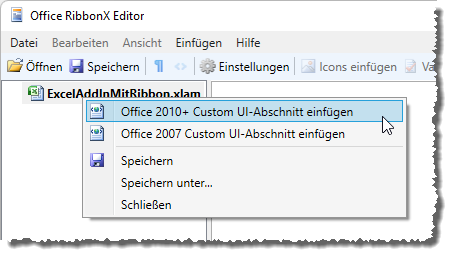 Hinzufügen eines Ribbons zum Excel-Add-In