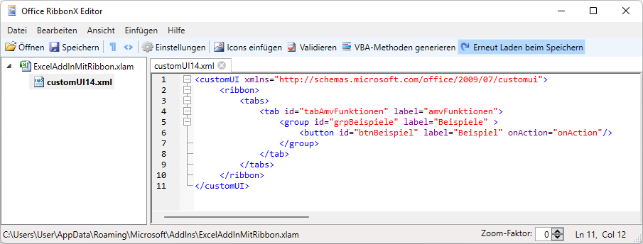 Hinzufügen der Ribbon-Definition