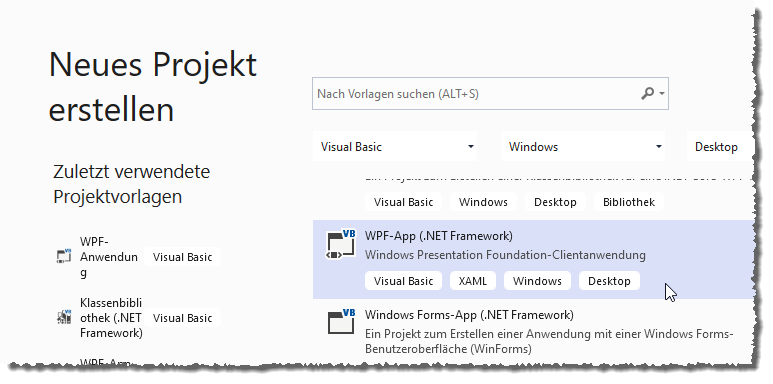 Anlegen einer neuen WPF-Anwendung