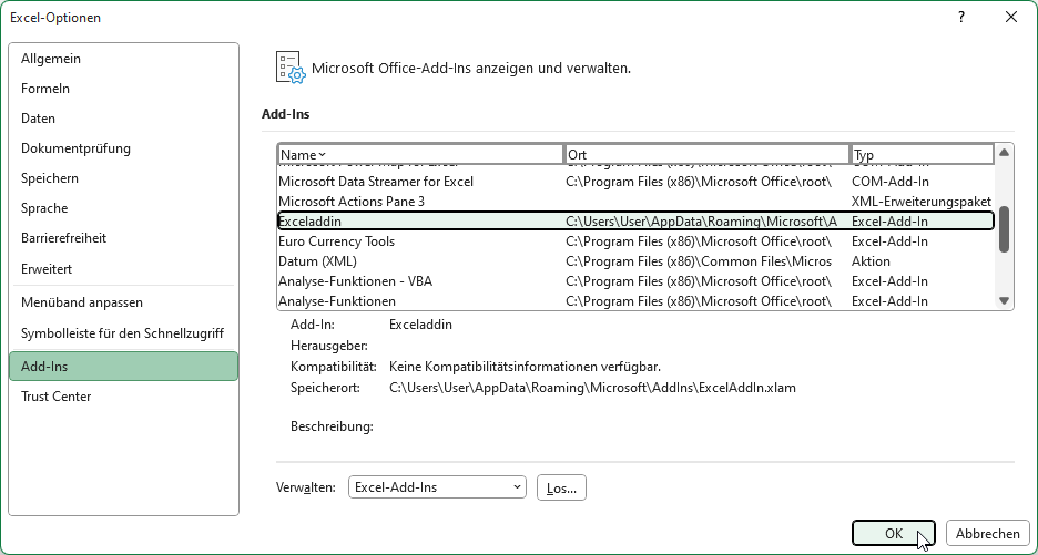 Übersicht der Office-Add-Ins