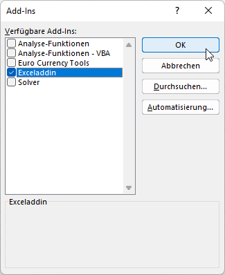 Der Dialog Add-Ins
