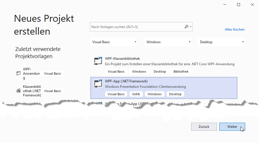 Erstellen eines WPF-Projekts
