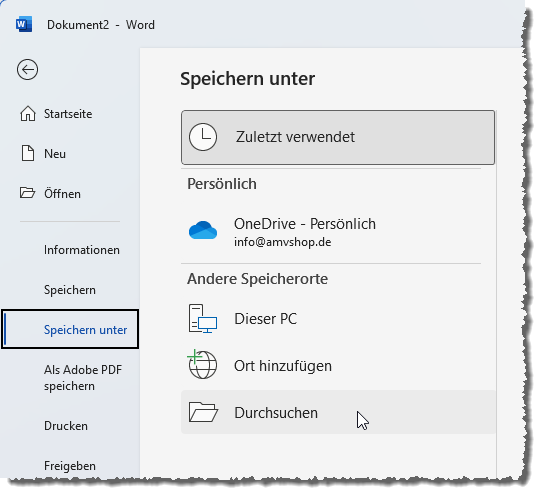 Speichern des Dokuments als Vorlage