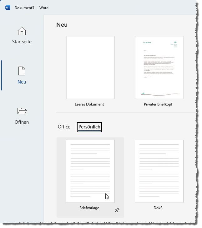 Die Vorlage ist nun bereits in Word verfügbar.