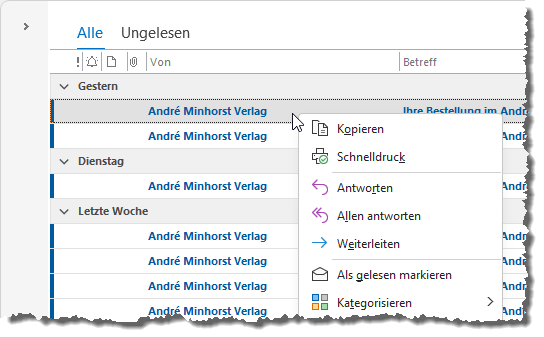 Ein Kontextmenü in Outlook