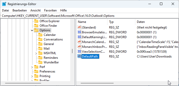 Neues Standardverzeichnis zum Speichern von Attachments