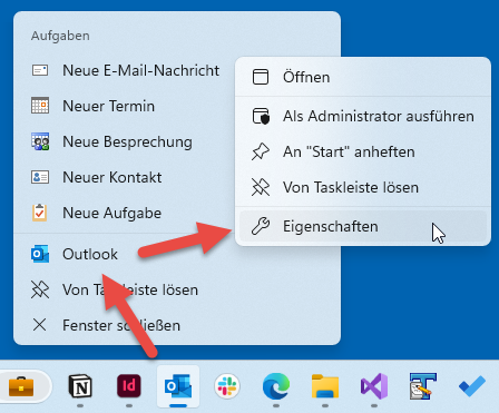 Anzeigen der Eigenschaften einer Office-Anwendung