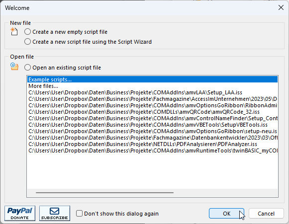 Erstellen eines neuen Setups