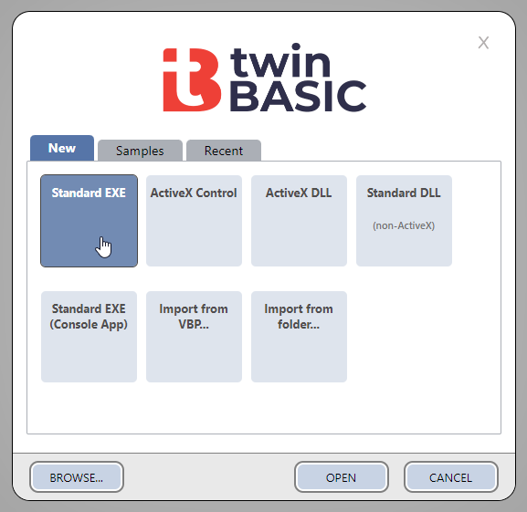 Erstellen einer Standard-Exe