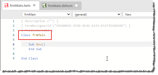 Umbenennen der Code behind-Klasse