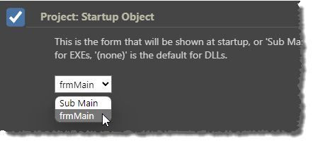 Einstellen der Startform frmMain