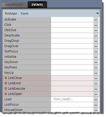 Ereignisprozedur im Eigenschaftsbereich