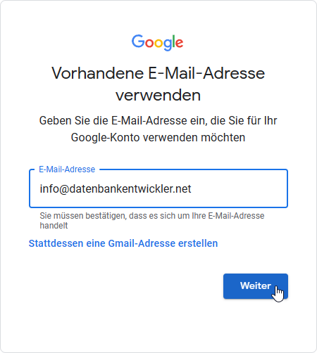 Angabe der E-Mail-Adresse