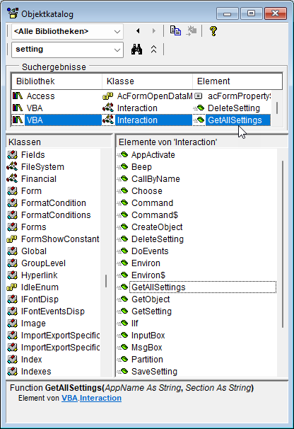 Elemente der Interaction-Klasse