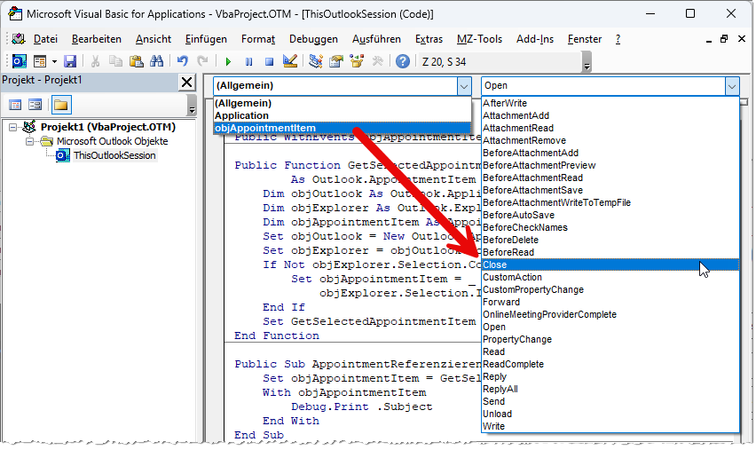 Implementieren einer Ereignisprozedur