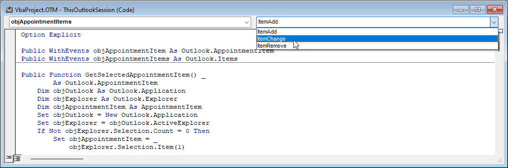 Die Items-Auflistung liefert alle notwendigen Ereignisse.